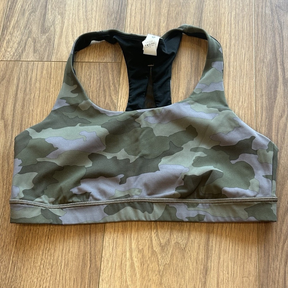 Lululemon Invigorate‎ Sports Bra Size 10 Racerback Mesh Athletic Camo